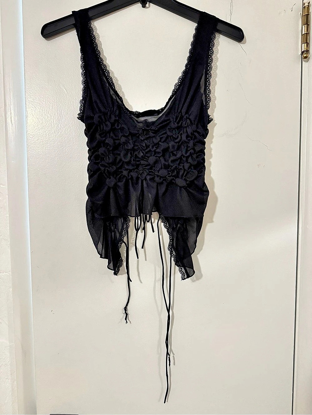 Zara Black Lace Ruched Camisole Size Medium